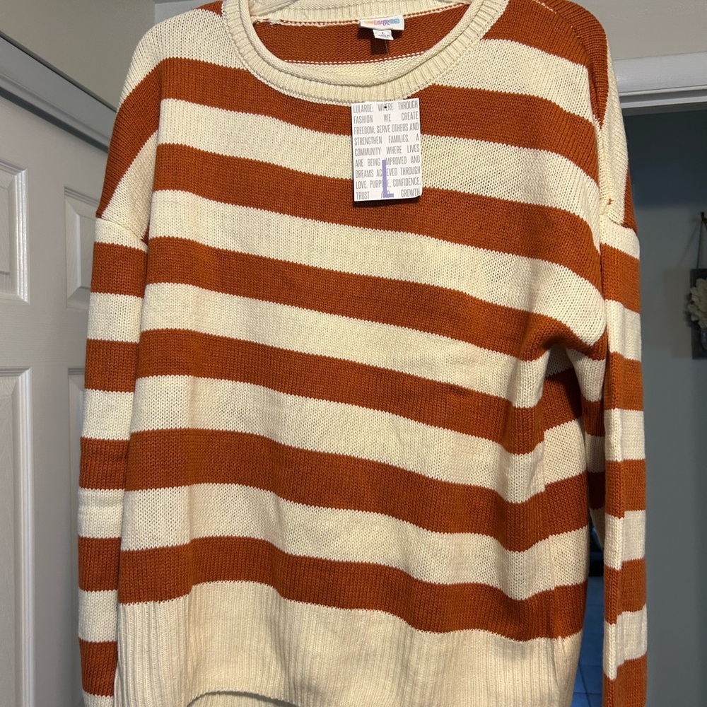 LuLaRoe Orange and Cream Striped Sweater
